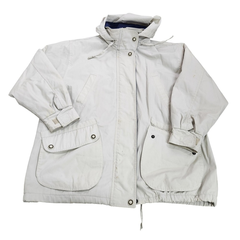Vintage Pacific Trail Jacket Mens XL White Canvas Hooded Parka Lined Full Zip
